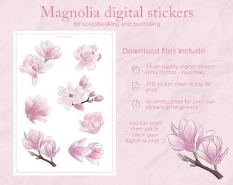 Magnolia Digital Stickers – Printable PNGs for Journaling, Planning & Digital Notes