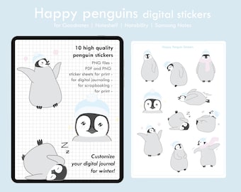 Winter Penguin Digital Stickers: Planner Scrapbook Print (PNG/PDF)