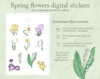 Spring Flowers Digital Stickers – Printable PNGs for Journaling, Planning & Digital Notes