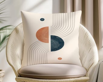 Abstract Modern Pillow Cover, Mid Century Geometric Cushion, Neutral White Throw Pillow, Contemporary Minimal Boho Sofa Decor