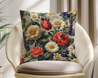 Vintage Garden Floral Pillow Cover, Classic Botanical Cushion, English Rose Throw Pillow, Cottage Home Decor Case