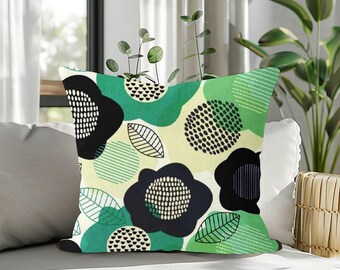 Retro Floral Pillow Cover, Botanical Pattern Cushion, Modern Nature Art Throw Pillow, Colorful Leaf Home Decor Sofa Case