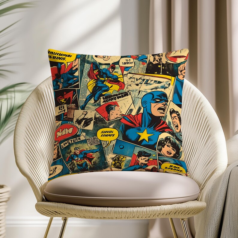 Retro Superhero Comic Pillow Cover, Vintage Pop Art Throw Pillow ...