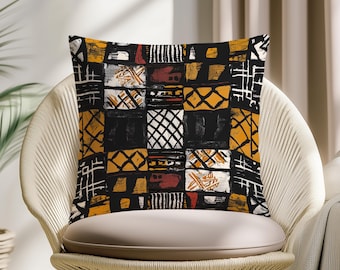 Schlammtuch Patchwork Kissenbezug, afrikanisches Stammeskissen, rustikales Boho-Kissen, Erdton Sofadekor
