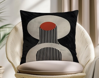 Abstract Geometric Pillow Cover, Modern Bauhaus Cushion, Neutral Black White Throw Pillow, Contemporary Line Art Sofa Decor