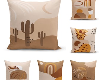 Abstract Brown Desert Cushion Cover, Cactus Floral Pillow case,Paint Effect Pillow cover,Boho Art Cushion Cover, Housewarming, Birthday Gift