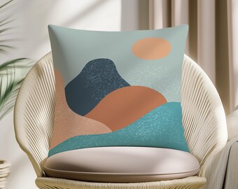Abstract Landscape Pillow Cover, Modern Boho Cushion, Minimal Nature Art Throw Pillow, Neutral Earth Tone Sofa Decor