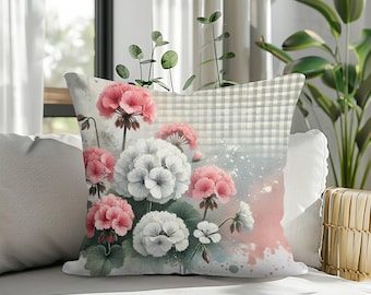 Vintage Floral Art Pillow Cover, Elegant Pink Flower Cushion Case, Romantic Bloom Throw Pillow, Handmade Cushion