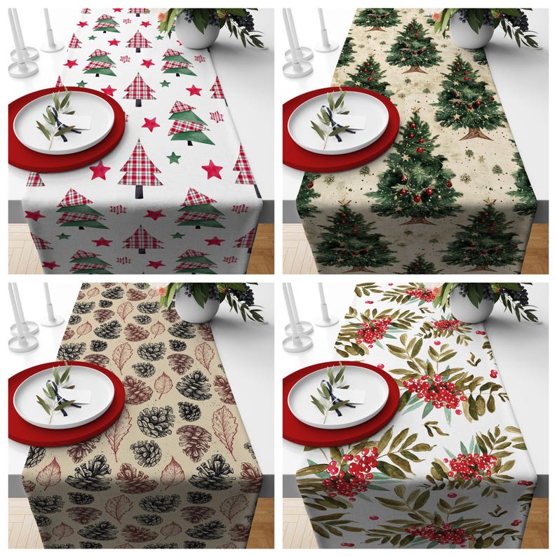 Pinecone Table Runner Rustic Winter Decor, Farmhouse Holiday Table Linen, Christmas Dining Table Decor, Forest Theme image 1