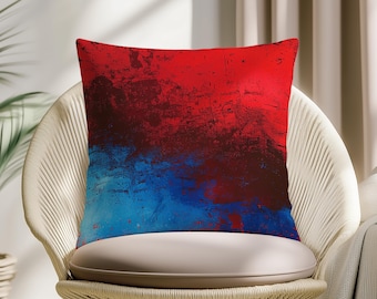 Abstract Grunge Pillow Cover, Red Blue Dark Texture Cushion, Modern Art Throw Pillow, Bold Contemporary Decor