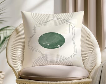 Abstract Modern Pillow Cover, Mid Century Geometric Cushion, Sage Green Neutral Throw Pillow, Contemporary Minimal Boho Sofa Decor