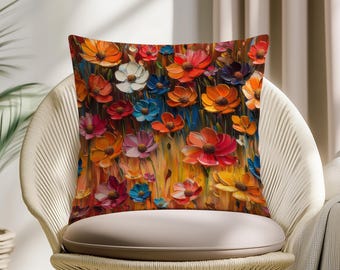 Maximalist Floral Pillow Cover, Vibrant Boho Throw Pillow, Colorful Statement Cushion, Bold Artistic Home Decor