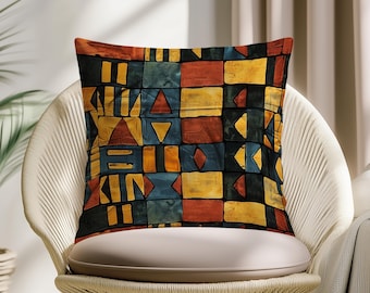 African Tribal Pillow Cover, Geometric Ethnic Cushion, Mudcloth Boho Throw Pillow, Modern Sofa Decor Case
