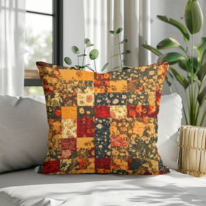 Autumn Leaves Pillow Cover, Maple Leaf & Patchwork Throw Cushion, Colorful Fall Decorative Home Decor Case