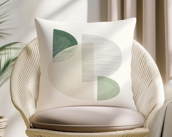Abstract Geometric Pillow Cover, Minimal Sage Green Cushion, Modern Neutral Throw Pillow, Scandinavian Boho Home Decor