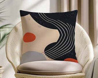 Abstract Geometric Pillow Cover, Modern Bauhaus Cushion, Black White Line Art Throw Pillow, Contemporary Graphic Sofa Decor