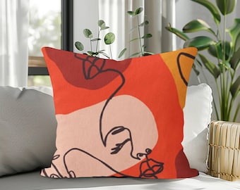 Abstraktes Gesicht Line Art Kissenbezug, Minimalistisches One Line Drawing Kissen, moderner Boho Botanischer Dekokissen-Fall