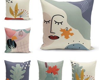 Abstract Face Colorful Modern Cushion Cover, Decorative pillow case, Modern Abstract Pillow cover, Housewarming Gift,Handmade