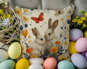 Juego de fundas de almohada de conejito de Pascua, cojín de conejo de primavera, cojín de conejito floral para una linda decoración de primavera y guardería.