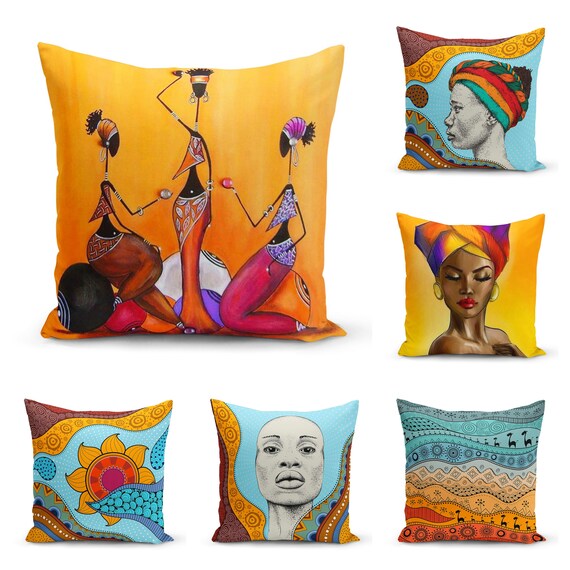 Ethnic African Woman Cushion Cover, Traditional Lady Dress Pattern