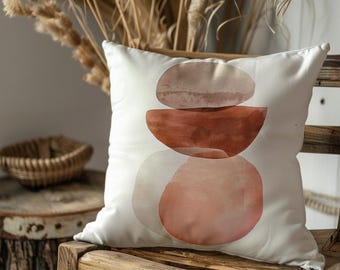 Boho Geometric Abstract Pillow Cover, Modern Minimalist Shapes Cushion Case, Neutral Earth Tone Throw Pillow, Handmade Cushion