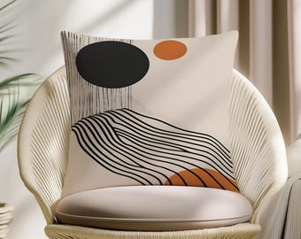 Abstract Geometric Pillow Cover, Modern Minimal Cushion, Black White Line Art Throw Pillow, Contemporary Boho Sofa Decor
