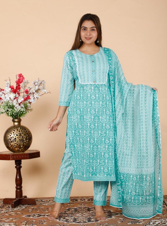 Cotton Mix Ladies Daily Wear Kurti Pant Dupatta Set, Size: M L XL XXL XXXL  at Rs 795/set in Vadodara
