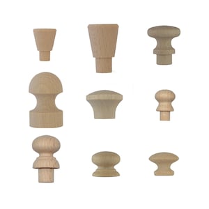 May include: Assortment of ten wooden knobs in various shapes and sizes. The knobs are unfinished and ready to be painted or stained.