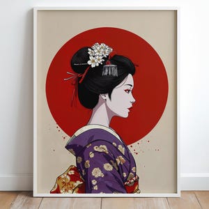 Póster de geisha japonesa / Arte mural minimalista, decoración japonesa, arte de inspiración asiática, regalo para ella, decoración del hogar