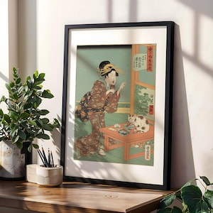 Japanese Ukiyo-e Art Poster, Vintage Wall Decor, Home Office Aesthetic, Cat Lover Gift, Asian Inspired Art, Unique Gift Idea, Mat Prints