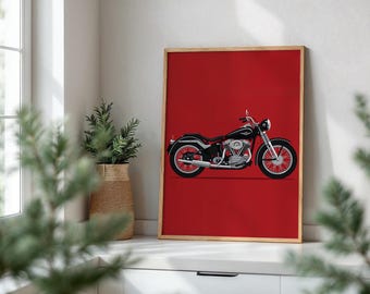 Harley Davidson Motorcycle Matte Poster: Retro Biker Art Print