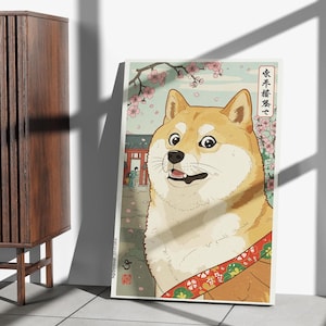 Arte su tela Shiba Inu, decorazioni stravaganti per cani, arte murale di ispirazione asiatica, regali per amanti dei cani, decorazioni per la casa o l'ufficio, ritratto di animali domestici