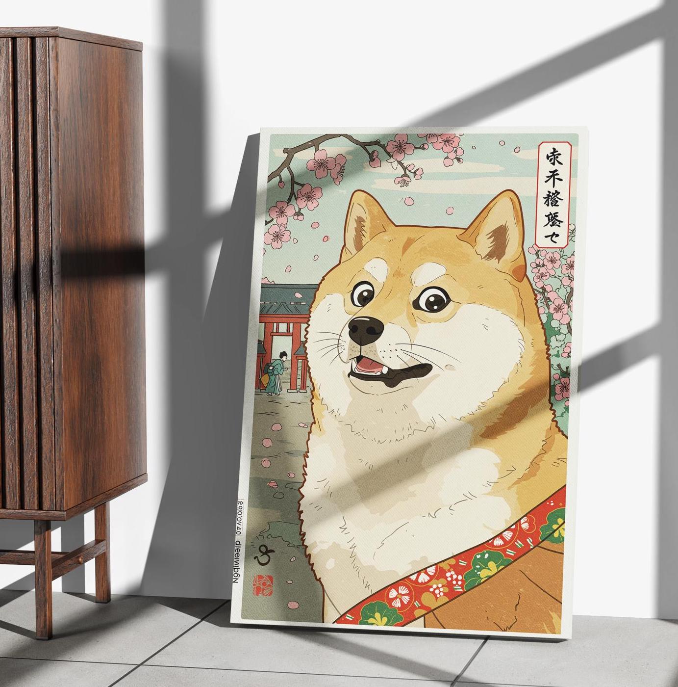 Shiba Inu Canvas Art: Whimsical Asian-Inspired Dog Decor