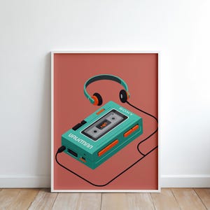 Retro Sony Walkman Poster, Vintage Wohnkultur, Musikliebhaber Wandkunst, 80er Jahre Throwback, Geschenk für Audiophile
