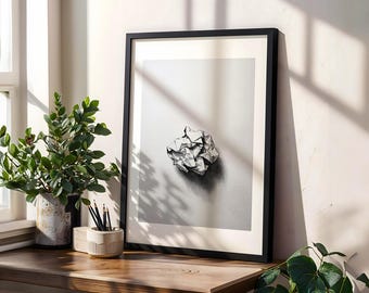 Crumpled Paper Ball Pencil Drawing Matte Poster, Realistic Still Life Wall Art for Office or Studio