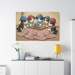 Adorable Dog Canvas Print, Cute Puppy Wall Art, Gaming Dogs Artwork, Pet Lover Gift, Nursery Decor, Animal Art for Kids