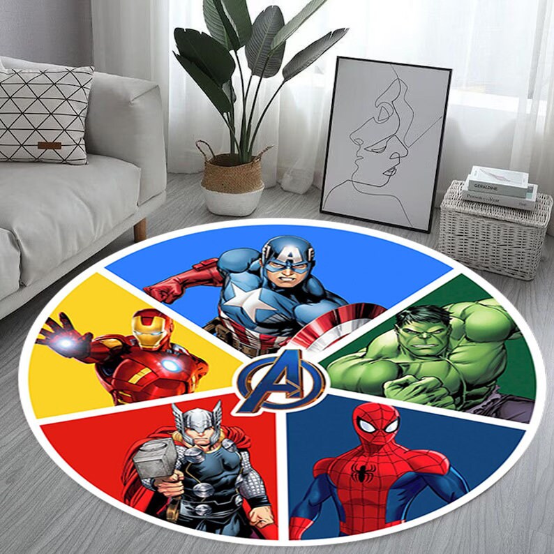Icoon Man Rug Captain America, Iron Man, Spider Man, Hulk, Thor Hammer, Design Round ...