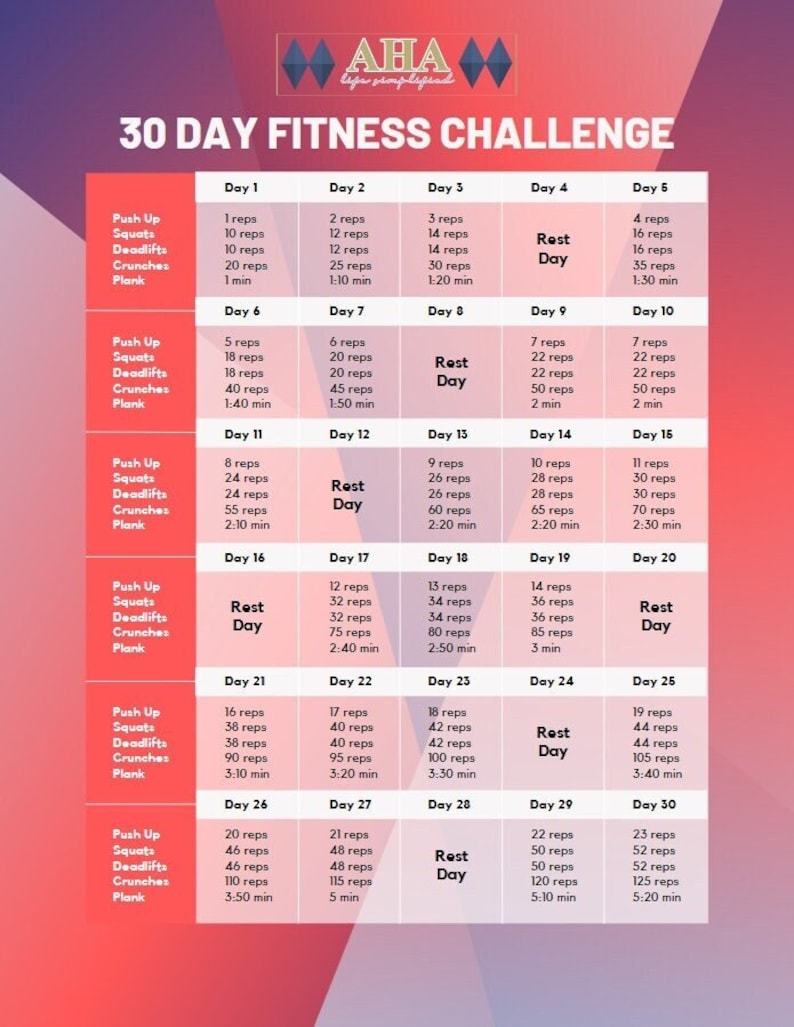 30-day Full Body Workout Challenge - Etsy