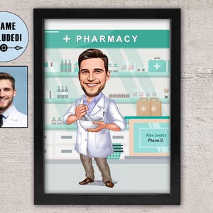 Custom Framed Pharmacist Portrait, Pharmacist Gift, Pharmacy Assistant Technician Student Graduation Birthday Gift Pharmacy Framed Decor