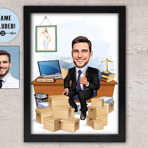 Personalized Lawyer Caricature Gift: Custom Attorney Portrait, Framed