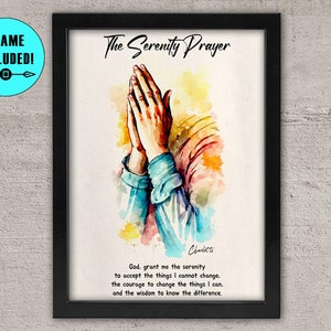 The Serenity Prayer Praying Hands Personalized Framed Wall Art – Christian Framed Prints – Bible Verse Gift For Women Of God