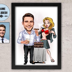 Caricatura personalizzata del capo incorniciata per uomo, caricatura dell'uomo d'affari, cartone animato del grande capo, regalo personalizzato, caricatura del signor banchiere, compleanno del grande capo
