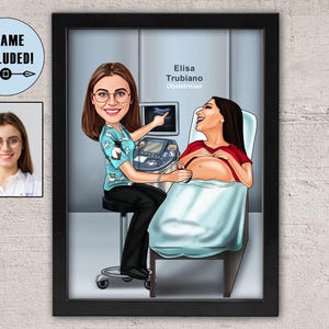 Caricatura incorniciata di medico ostetrico, regalo di doula, ritratto di cartone animato personalizzato dalla tua foto, regali per ostetricia e ginecologia, regalo per ginecologo/regalo per accoucheur