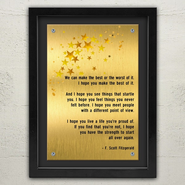 F Scott Fitzgerald Quote Plaque Gold and Silver, Inspirational Quotes, Inspirational Metal Wall Art - Literary Quote - Metal Plaque Wall Art