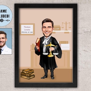 Custom Lawyer Framed Portrait, Lawyer For Men, Law Student, Advocate, Lawyer Birthday Retirement Graduation Gift, Attorney Framed Gift