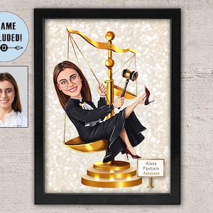 Framed Lawyer Caricature: Personalized Attorney Gift