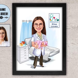 Custom Framed Pediatrician Personalized Picture of Cartoon, Pediatrician Custom as Character, pediatric nurse gift, pediatrician office,