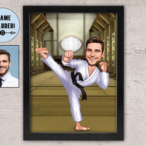 Karate Cartoon Portrait: individuelles Kampfkunst Geschenk (gerahmt)