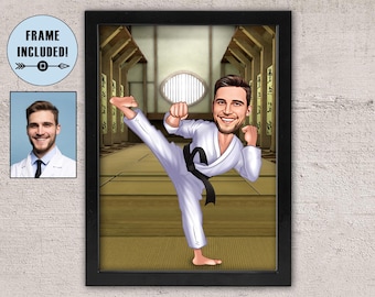 Personalized Karate Cartoon Portrait: Custom Martial Arts Gift (Framed)