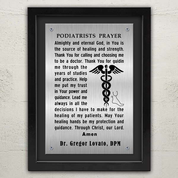Podiatrist Prayer Framed Plaque | Personalized Doctor Gift | MD  Gift | Podiatry Plaque | Christian Prayer | Metal Aluminium Sign 12x16 inch